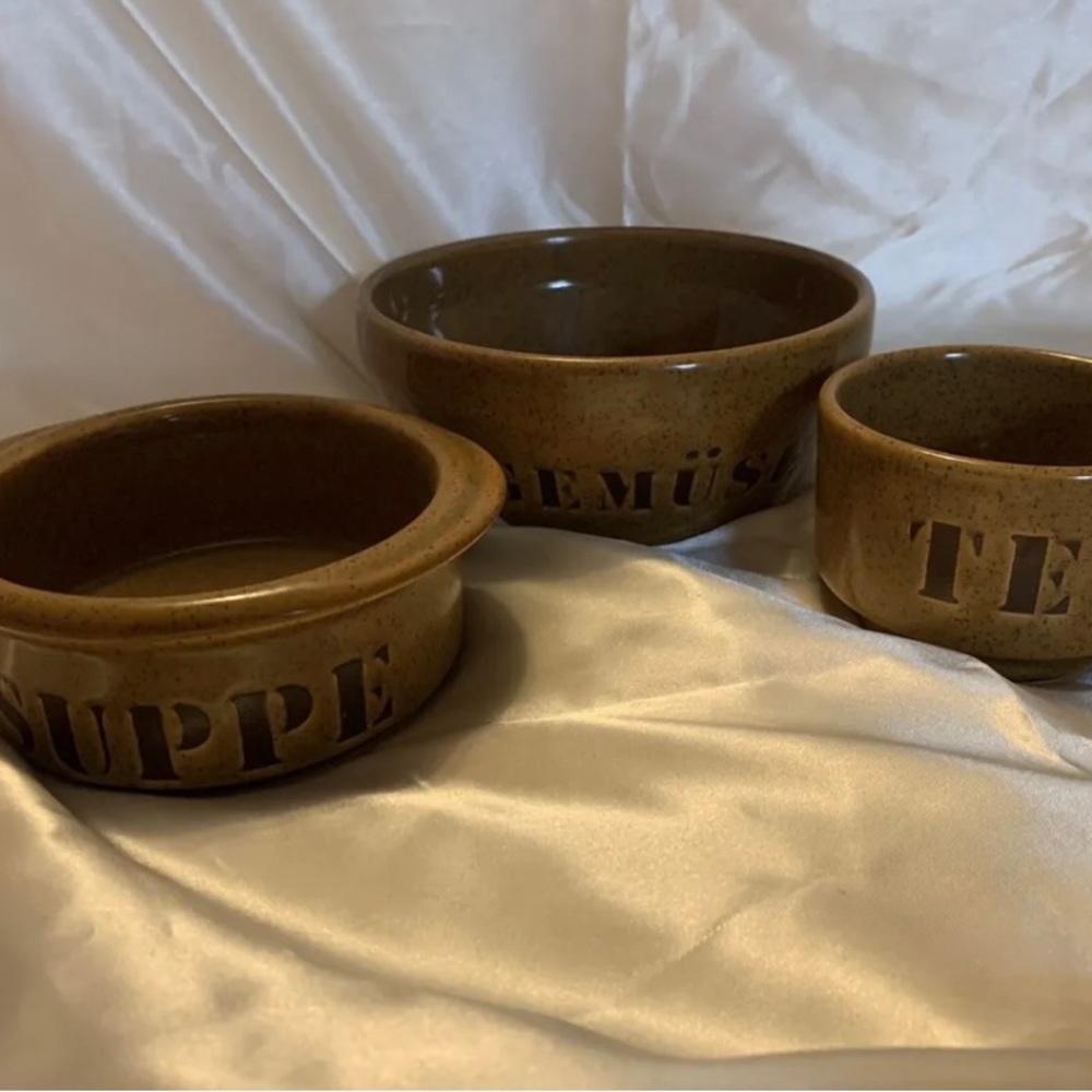 Set 3 VTG Waechtersbach Speckled Brown Set - Bowls And A Mug Suppe, Gemuse, Tee